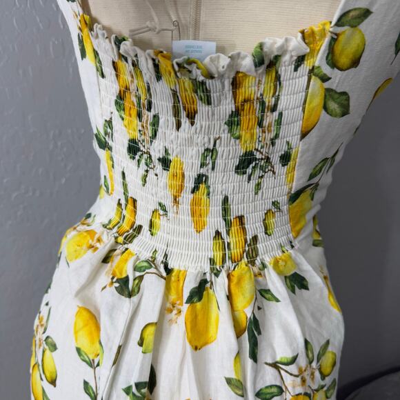 Cynthia Rowley Linen-Blend Lemon Print Dress, White/Yellow, 6 - Picture 4 of 8